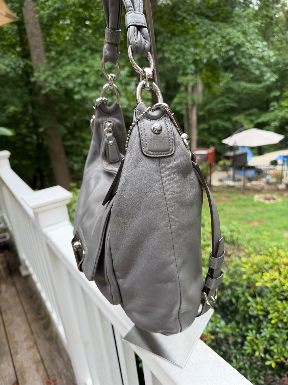 Coach Kristen Gray Leather Shoulder Bag with Polished Silver Turnlock XB Strap - Picture 9 of 17